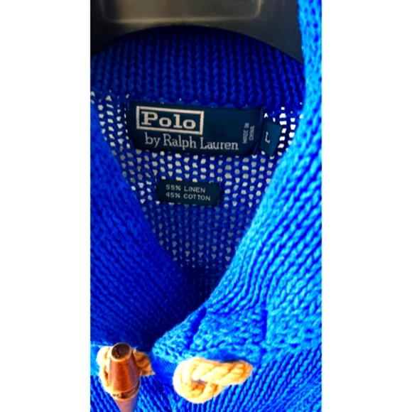 Polo by Ralph Lauren | Yacht Blue Shawl Neck Linen-Cotton Blend Sweater - Picture 9 of 16